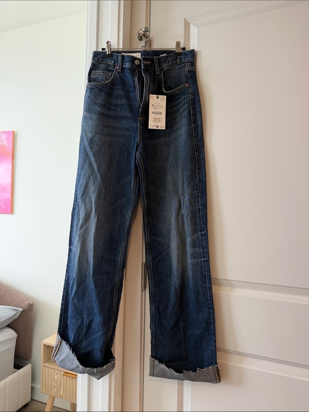 Zara Woman Dark Blue Relaxed Straight-Leg Jeans